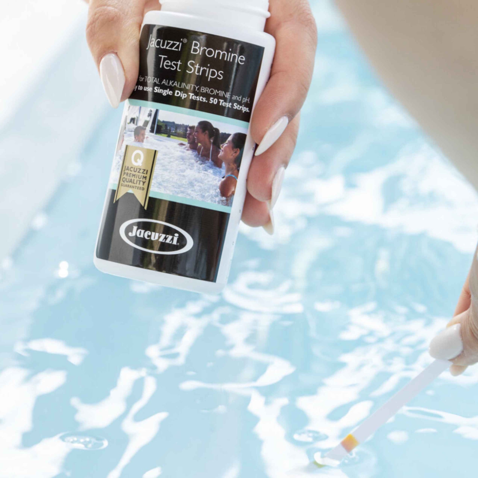 Bromine test strips to test the water in your hot tub or swim spa